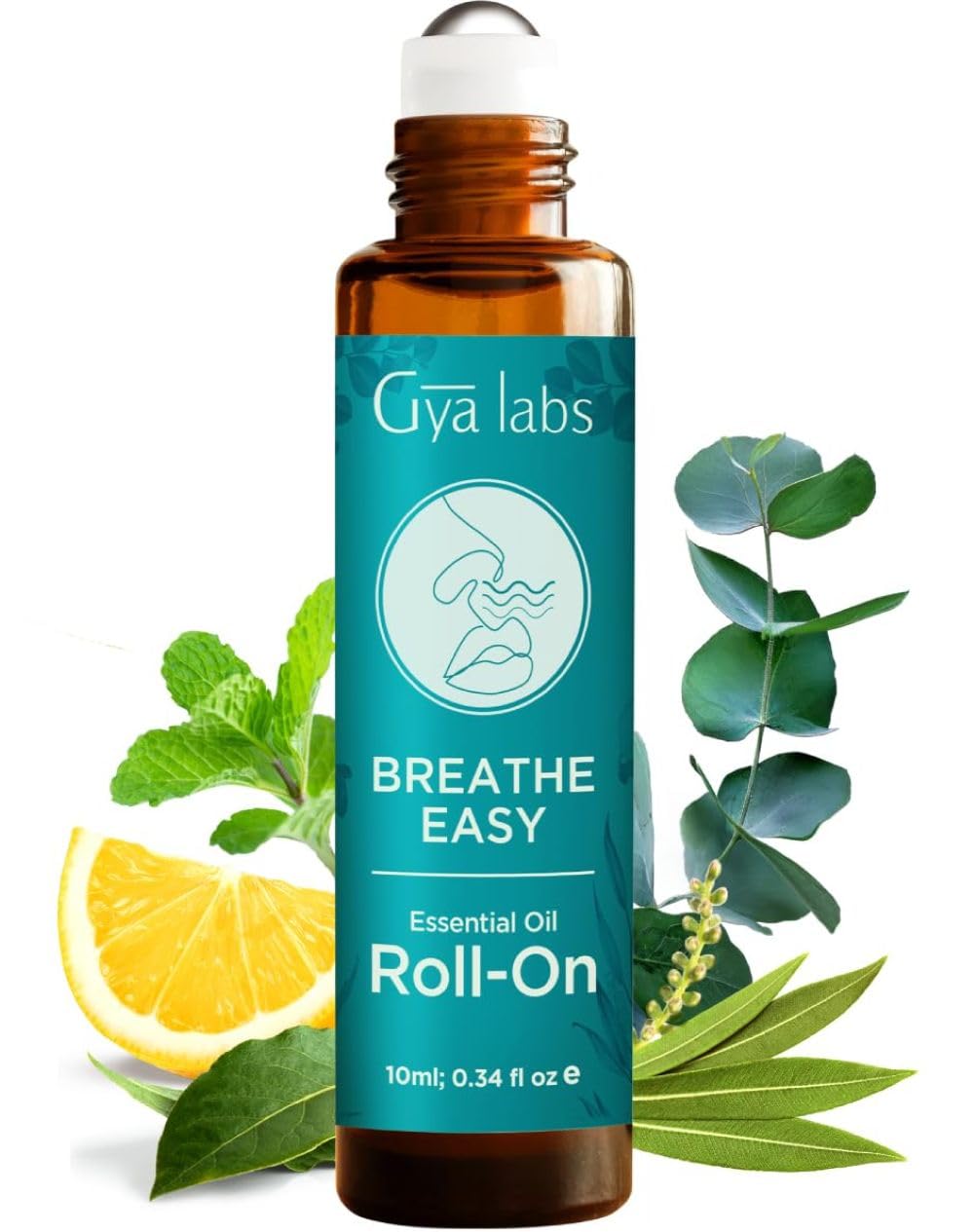 Gya Labs Breathe Essential Oil Roll On - Fast Cooling Comfort for Sinus, Stuffy Nose & Easy Breathing - Aromatherapy Roll On Blend Made with Peppermint, Eucalyptus, Tea Tree Oil & More (10ml)