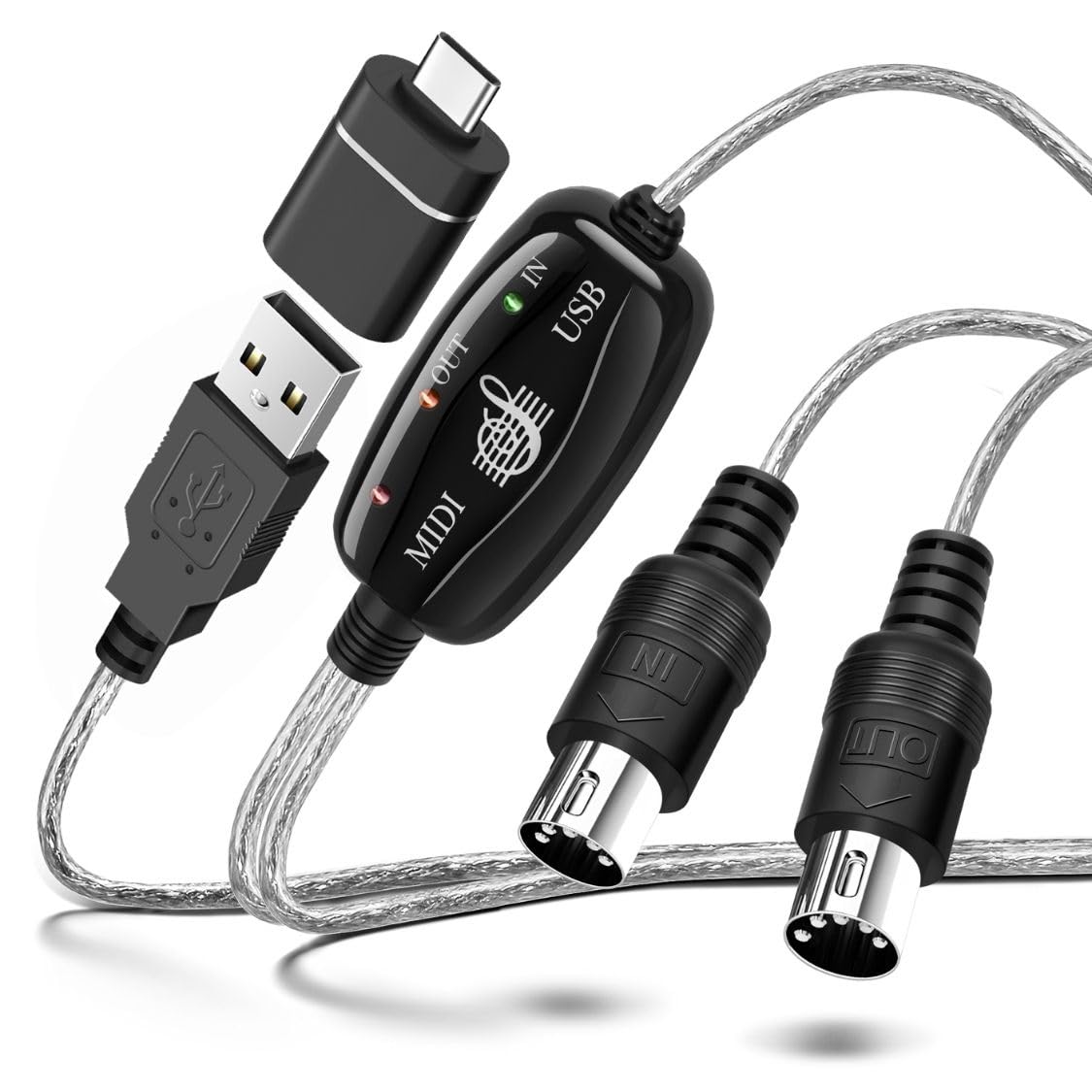 Photo 1 of TNP MIDI Cable Set to USB with Type C Adapter 2 in 1 MIDI Piano USB Cord from PC to Keyboard, Synthesizer, Electronic Drum, Electric Blow Pipe, 16 Channels for Windows, Mac, and Android
