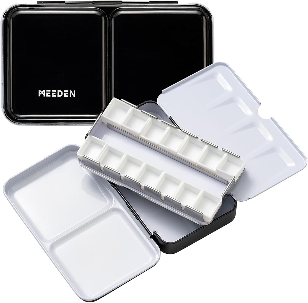 MEEDEN Watercolour Tin Case with 12 Half Pans, Sturdy & Reusable