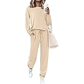 PRETTYGARDEN Womens 2 Piece Matching Lounge Sets 2025 Fall Long Sleeve Boatneck Sweatsuit Drawstring Sweatpants Pockets