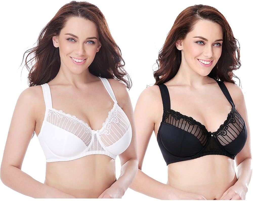 Curve Muse Womens Plus Size Minimizer Underwire Bra with Lace Embroidery-2Or3PK at  Women’s Clothing store