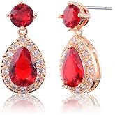 Red Teardrop Cubic Zirconia Crystal Rhinestone Drop Earrings Bridal Jewelry for Bride Bridesmaids Party Prom