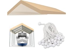 FORALEBEN Carport Replacement Canopy Cover for 12' x 20' Car Tent Top Garage Shelter Cover Tarp with Ball Bungees (Only Top Cover, Frame Not Include) (Beige, 12' x 20')