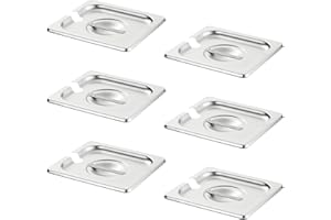 HECMAC 6-Pack 1/6 Size Notched Hotel Pan Cover, Heavy Duty, Stainless Steel Solid Steam Table Catering Food Pan Lid with Handle