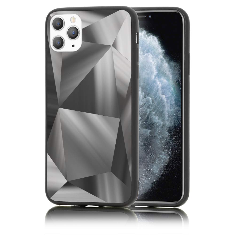 NALIA Design Cover compatible with iPhone 11 Pro Max Case, Reflective Protective Diamond Shiny Hardcase & Silicone Frame Bumper, Slim Shockproof Mobile Phone Back Protector Resistant, Color:Black