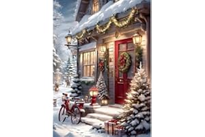 askkqtx Christmase Diamond Art Kits for Adults,Winter Christmase Snowscape Bike Diamond Painting Kits Full Drill Crystal Rhinestone Gem Art Craft Kits for Home Wall Decor 12X16Inch