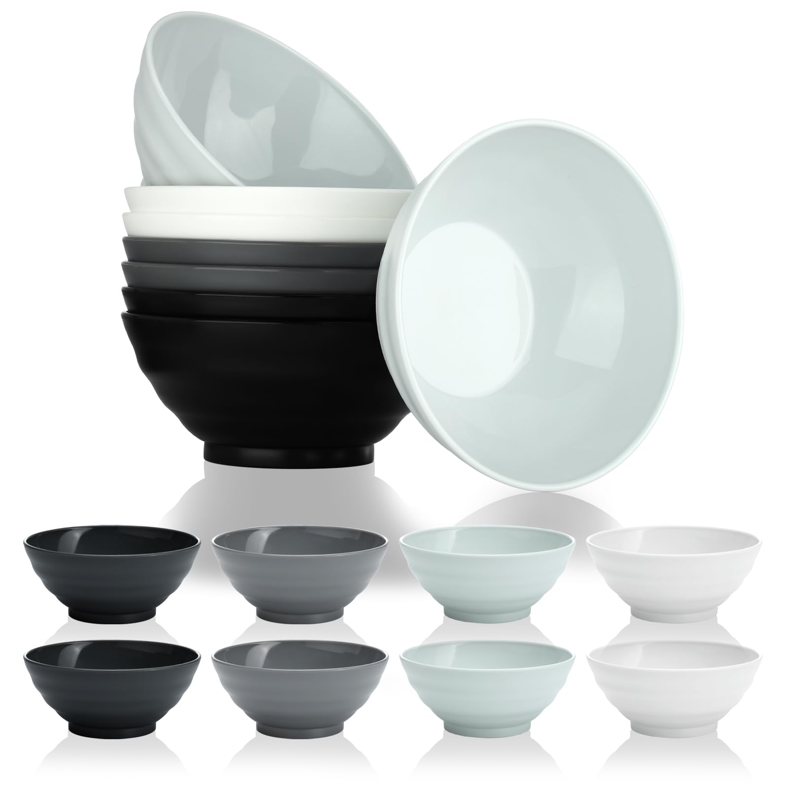 BEWOS Unbreakable 8-Piece Mixing Bowl Set, 34 OZ(Approx.964g) Multi-Color Plastic Bowl, Microwave and Dishwasher Safe, Salads and Soup Bowl, for Oatmeal, Pasta, Sweet, BPA Free