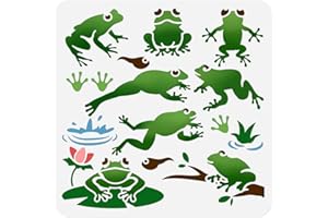 DOODLREAM Jumping Frog Stencil for Painting, 11.8"x11.8" Reusable Plastic Tadpole Animal Stencil Drawing Template, Summer DIY Craft Paint Template for Wall Home Decor Wood Burning Card Journal