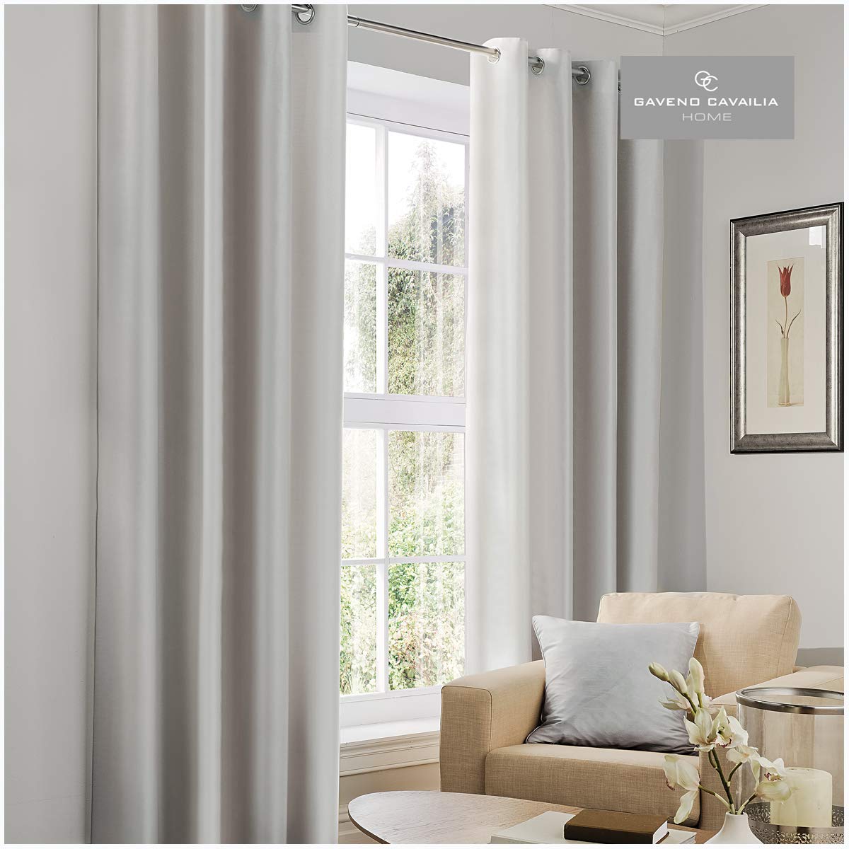 GC GAVENO CAVAILIA Faux Silk (Eyelet) Curtains, Silver, 66"x54" (168x137 cm)