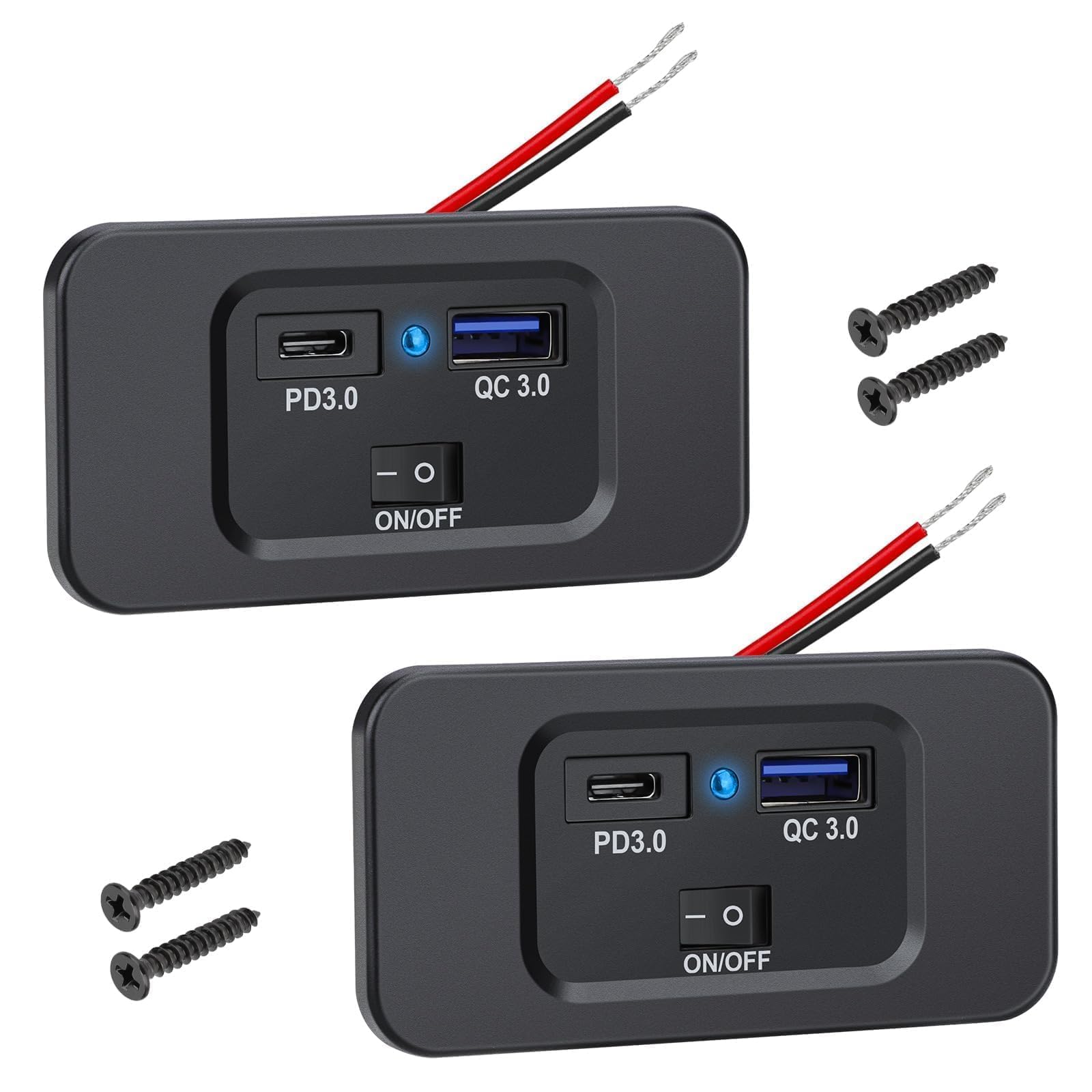 Linkstyle 2PCS Dual RV USB Outlet, 30W QC3.0 USB A & 36W PD3.0 Port Car Socket Outlet with Switch for 12V/24V Car Marine Boat