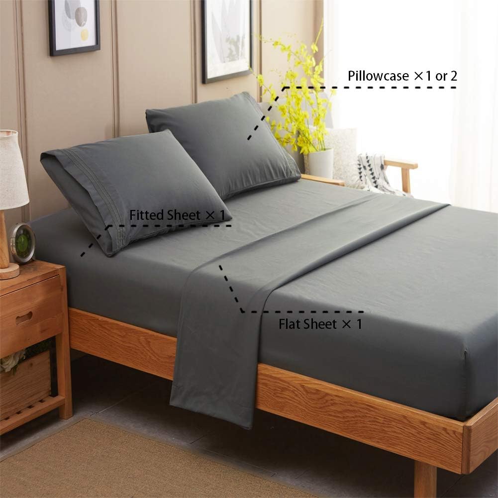 SONORO KATE Bed Sheet Set Super Soft Microfiber 1800 Thread Count Luxury Egyptian Sheets 16-Inch Deep Pocket Wrinkle and Hypoallergenic-4 Piece(Queen Dark Grey): Home & Kitchen