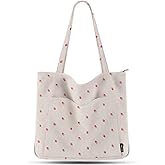 Prite Corduroy Tote Bag for Women Large Shoulder Bag with Zipper and Pockets for College Work Travel Shopping