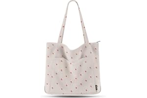 Prite Corduroy Tote Bag for Women Large Shoulder Bag with Zipper and Pockets for College Work Travel Shopping