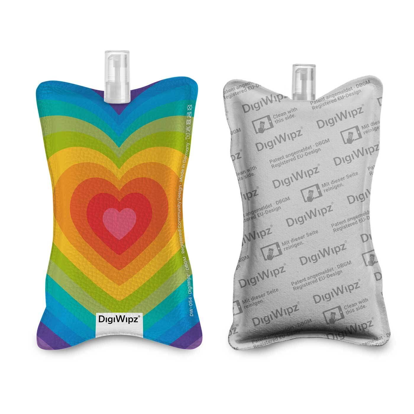 DigiWipz® The ingenious 2-in-1 display cleaner (Hypnotic heart) - screen cleaner for displays and touchscreens - screen cleaner microfibre sponge with integrated sprayer