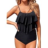 Holipick High Waisted Tankini Swimsuits for Women Ruffle Tops with Tummy Control Bottom Two Piece Bathing Suit