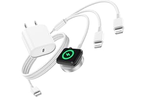 ESSRI Upgraded USB C Charger for Watch, 3 in 1 iPhone and iWatch Magnetic Fast Charging Cable 6FT with USB-C Wall Charger, Compatible with Watch Series 8/7/6/SE/5/4, iPhone 14/13/12/11 Pro White