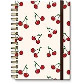 Bansutay Cute Spiral Journal Notebook,A5 Hardcover Lined Journals for Women Girl 6 x 8.3 in,120 Pages Thick Paper,Cute College Ruled Writing Notebook for Gifts Office Work School (Cute Cherry)