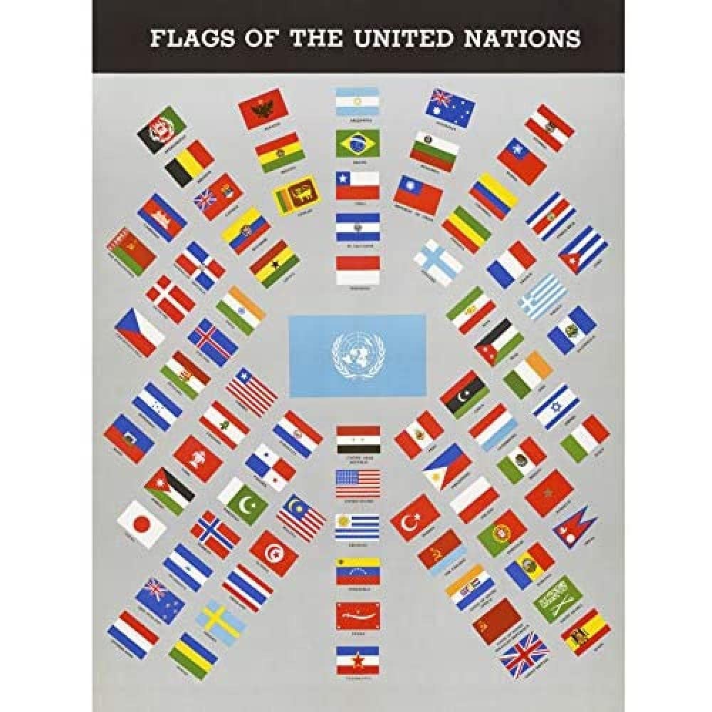 Artery8 United Nations World Flags Vintage Educational Art Print Canvas Premium Wall Decor Poster Mural