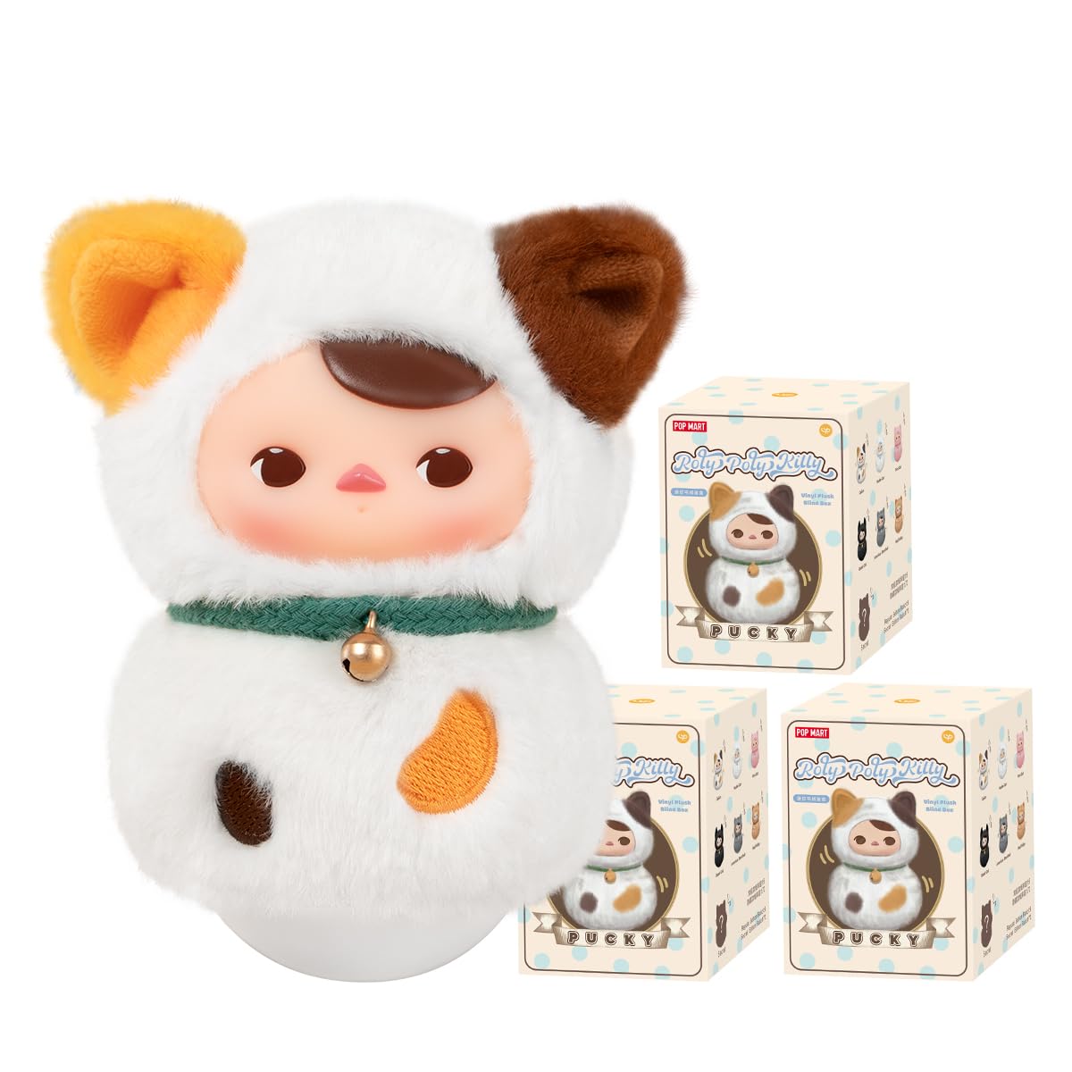 POP MART PUCKY Roly-Poly Kitty Series-Vinyl Plush 3PC 2.5 inches Articulated Character Premium Design Gifts for Women Fan-Favorite Collectible Chic Art Toy Figure