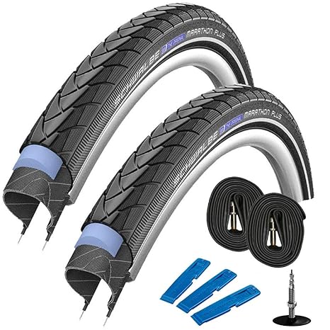 SCHWALBE Marathon Plus 28' (40-622) Set, 2x Fahrradreifen für Trekking- Crossbike + 2 Schläuche SV 17
