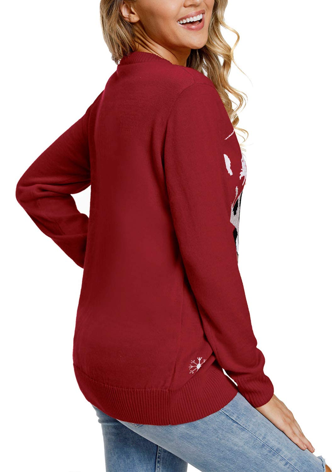 Vetinee Womens Ugly Christmas Cute Reindeer Long Sleeve Knit Pullover Sweater - Image 5