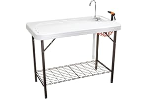 SEEK Outdoor Portable Folding Deluxe Fish and Game Cleaning Table with Faucet, Sprayer, Drain Hose, and Shelf for Fishing, Hu