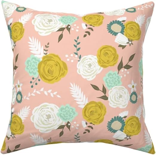 Amazon Com Roostery Throw Pillow Vintage Floral Blush Pink Mint