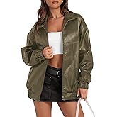 Yousify Womens Leather Jacket Oversized Faux Casual Zip Up Bomber Motorcycle Jackect Trendy Fall Winter Clothes S-XXL