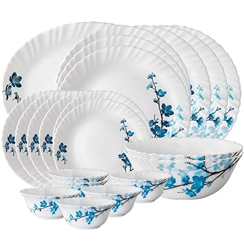 Borosil Mimosa Opalware Dinner Set, 21-Pieces, White