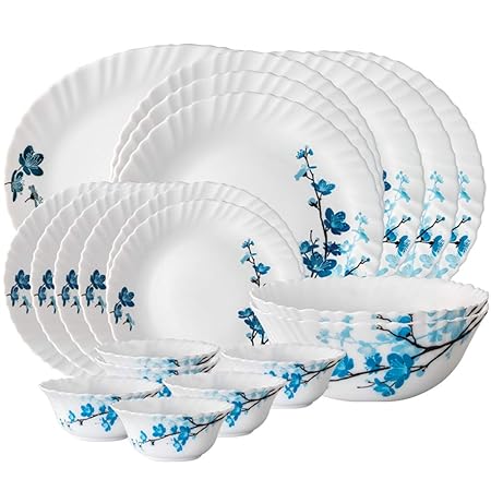 Borosil Mimosa Opalware Dinner Set, 21-Pieces, White
