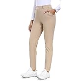 IUGA Stretchy Work Pants for Women 7/8 Ankle Golf Pants Pull On Business Casual Travel Dress Pants with Pockets Khaki