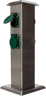 Kopp Energiesäule Garten mit 4 Schutzkontakt-Steckdosen 230 V I Hochwertige Außensteckdose aus Edelstahl I Moderne Outdoor-Steckdose für Außen-Bereich I Garten-Steckdose Aussen I Silber – 145330013