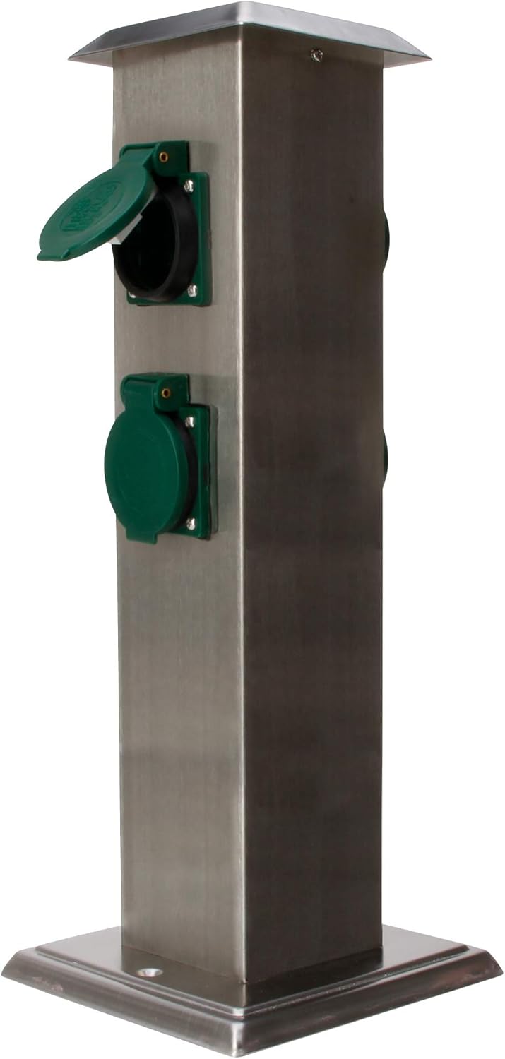 Kopp Energiesäule Garten mit 4 Schutzkontakt-Steckdosen 230 V I Hochwertige Außensteckdose aus Edelstahl I Moderne Outdoor-Steckdose für Außen-Bereich I Garten-Steckdose Aussen I Silber – 145330013