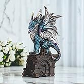 ICE ARMOR Hand Painted 7" H Blue Dragon on Gate Figurine Statue Sculpture Ornament Decoration Home/Room Decor Ideas for Housewarming, Holidays and Birthdays Great Collectible Addition