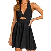 Inorin Womens Summer Sleeveless Halter V Neck Backless Cut Out Sexy Casual Party Swing Flared Mini Dress