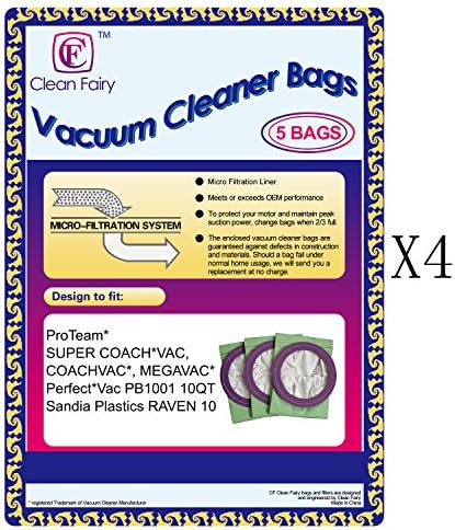 Micro Filter To Vacuum Bags For Pro-team10 Qt. fits Coachvac, Super Coachvac, Megavac (20 bags)