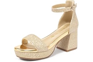 LAURMOSA High Heels for Kids Sandals Big Girls Dress Shoes Flower Girl Shoes for Wedding Party Pageant Round Open Toe Ankle Strap Dress Sandals Platform Heels Chunky Pumps for Little Big Kids