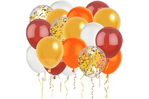 PHEILA 60 Pcs 12 Inch Fall Balloons Orange Gold Burgundy White Confetti Balloons for Thanksgiving Autumn Little Pumpkin Baby Shower Birthday Party Decorations