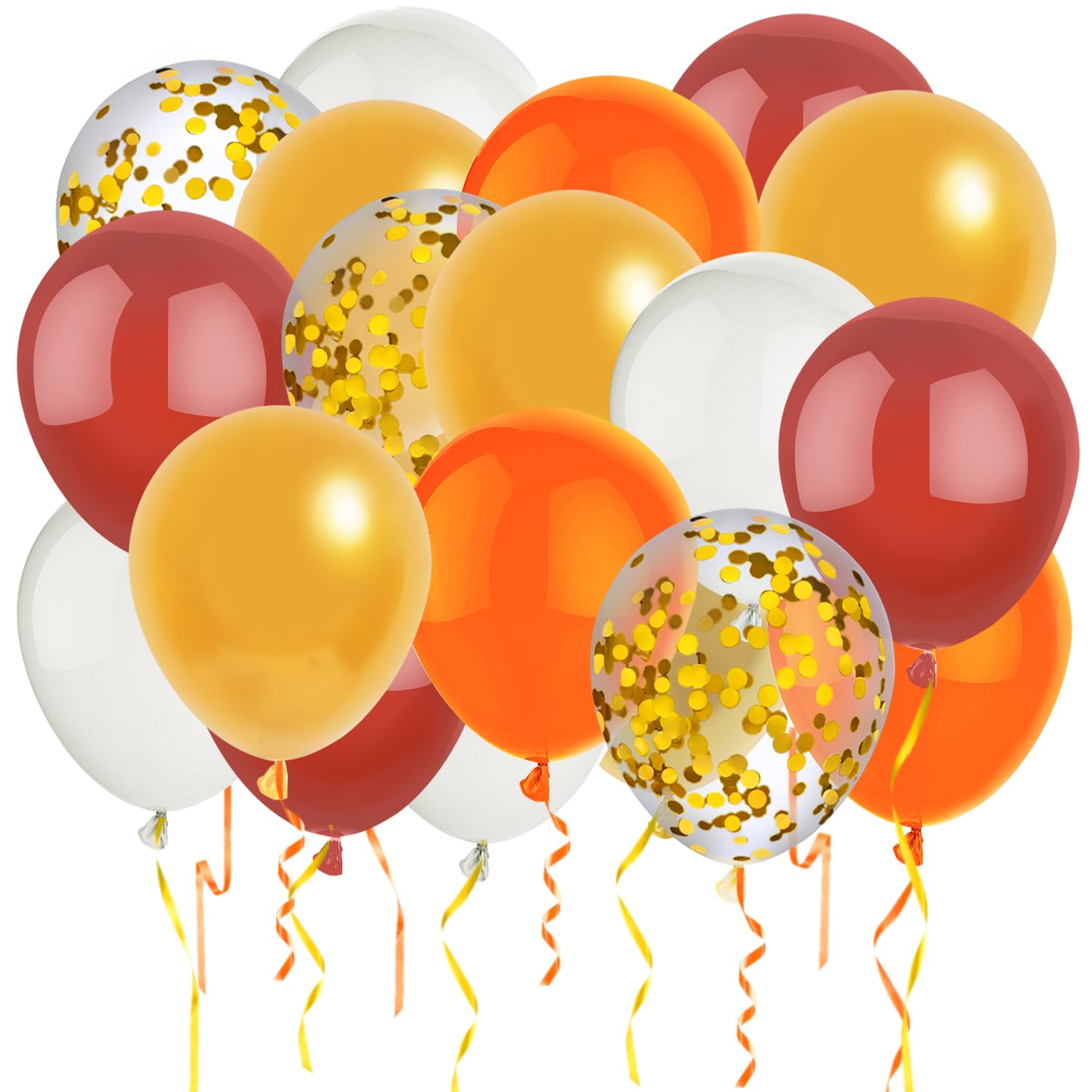 Photo 1 of 60 Pcs 12 Inch Fall Balloons Orange Gold Burgundy White Confetti Balloons for Thanksgiving Autumn Little Pumpkin Baby Shower Birthday Party Decorations