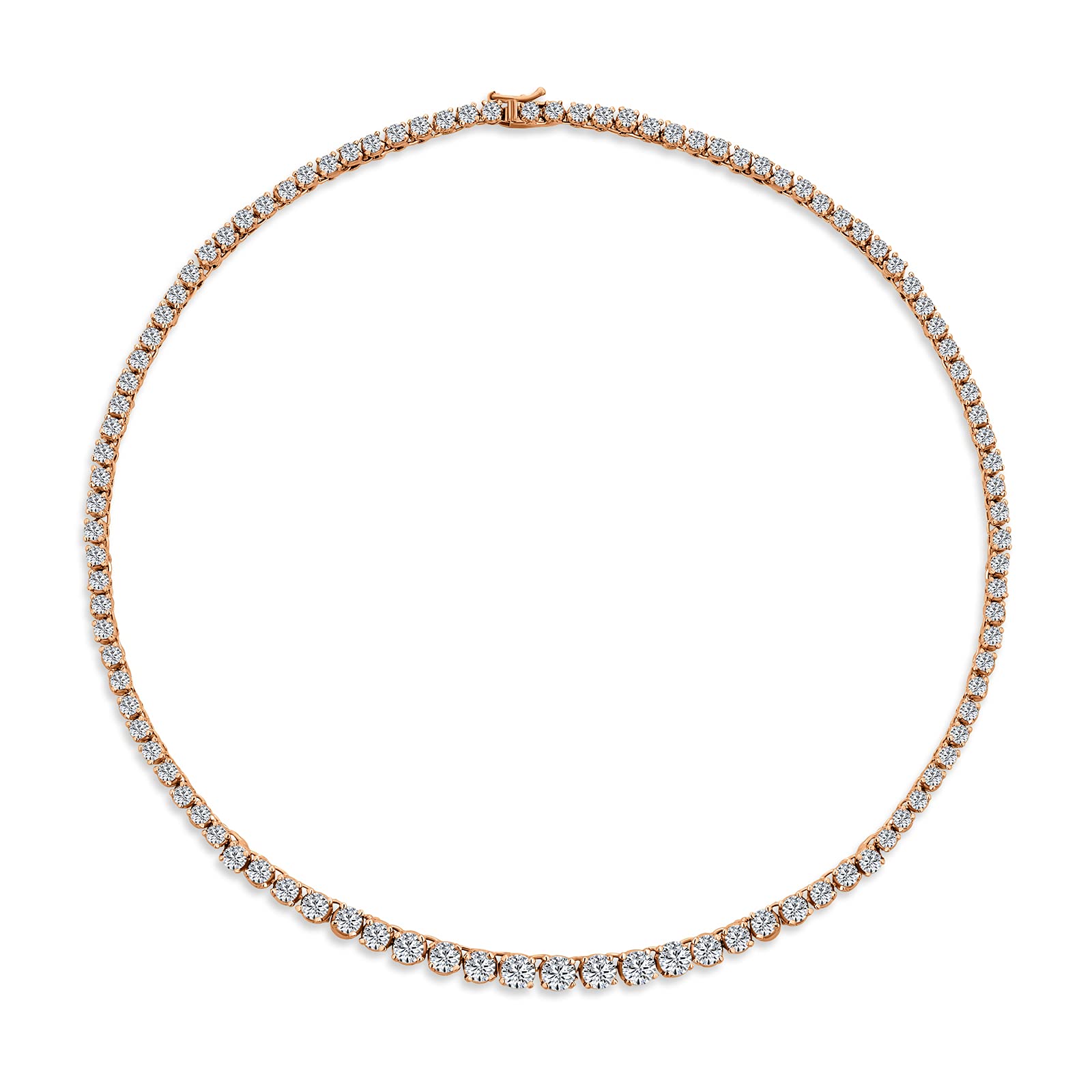 Bling Jewelry Classic Traditional Bridal Cubic Zirconia Graduated AAA CZ Round Prong Set Statement Tennis Necklace Collar For Women Wedding Prom Rose Gold Plated