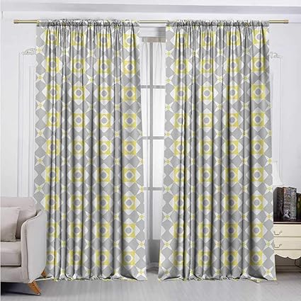 Amazon Com Despkon Home Curtain Extra Long Grey And Yellow Tile