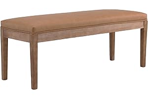 LZAREAL Upholstered Entryway Bench Farmhouse Shoe Benches for Hallway Porch Bedroom Bench for End of Bed Dining Bench for Dining Table Dining Room Kitchen Window with Wood Legs, PU Leather, Brown