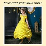 Vicloon Princess Belle Costume Dress 9Pcs Kids Dress Up Set Yellow Crown Wand view 8