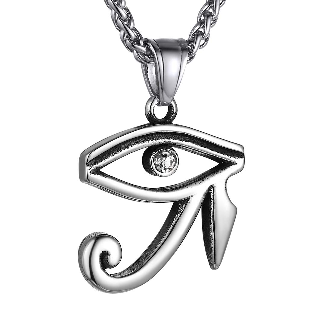 GoldChic The Eye of Horus Cross Necklace, 316L Stainless Steel Egyptian Lucky Protection Jewellery For Men