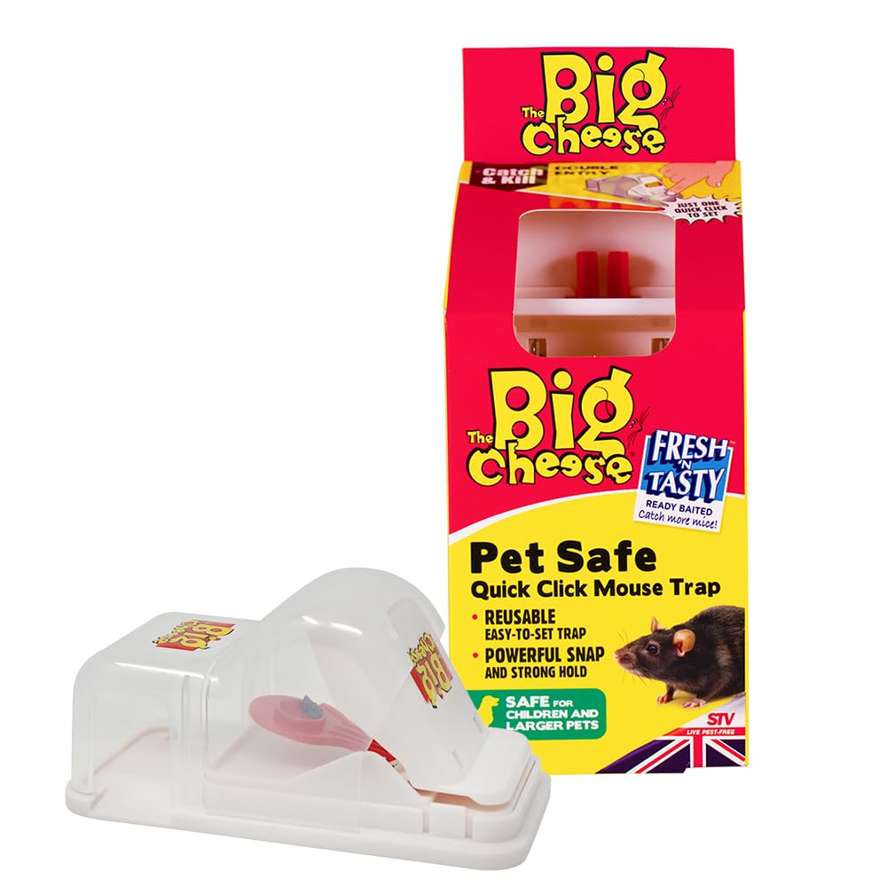 The Big Cheese Pet Safe Quick Click Mouse Trap, Kills Mice, Baited and Ready-To-Use, Easy Clean and Disposal, Plastic, Discreet, Indoor and Outdoor Use
