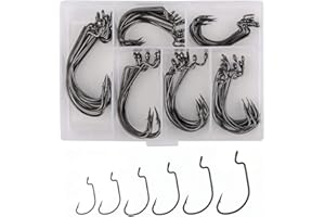 FCFKUK 60pcs Offset Worm Hook High Carbon Steel Wide Gap Bait Jig Fish Hooks with Plastic Box #1-5/0