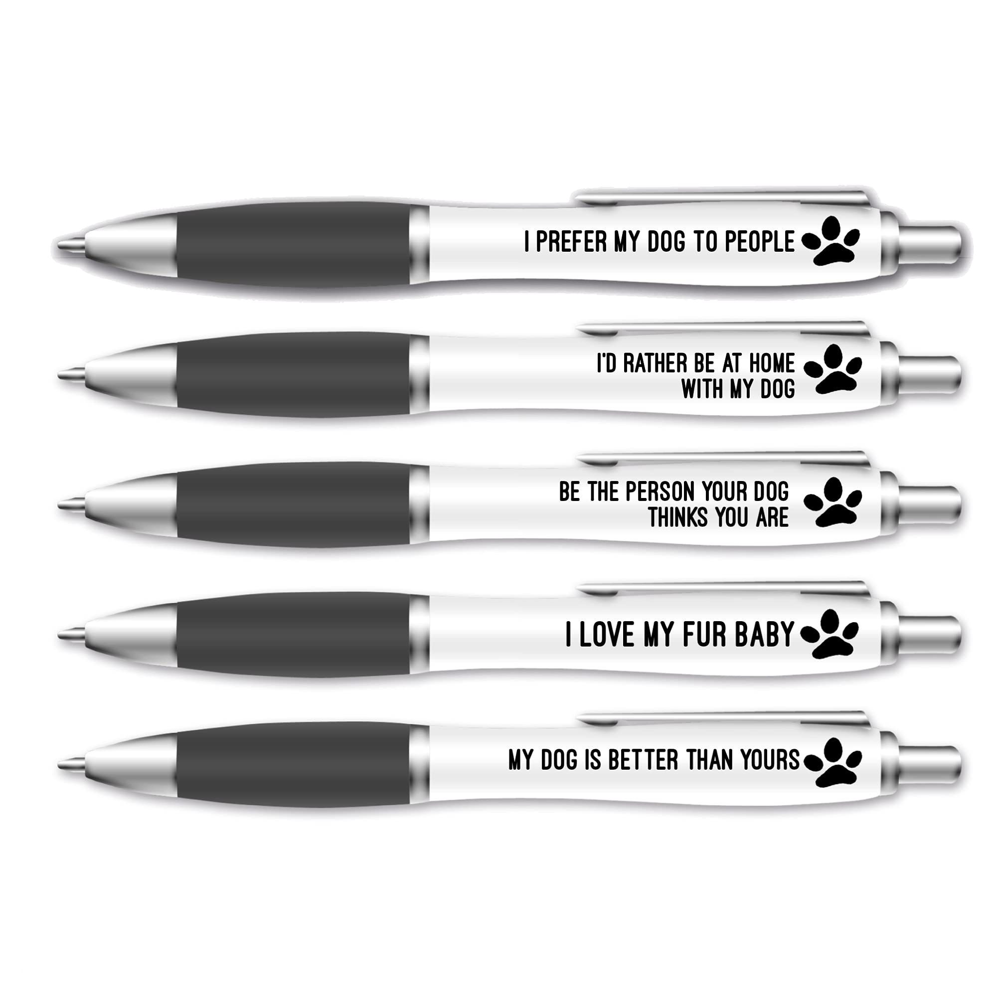 5 Pack of Ballpoint Pens - Puppy Paw Print Pen Set - For Friend's Birthday - Funny Novelty Stationery Gift for Dog Lovers - Office Desk Accessories