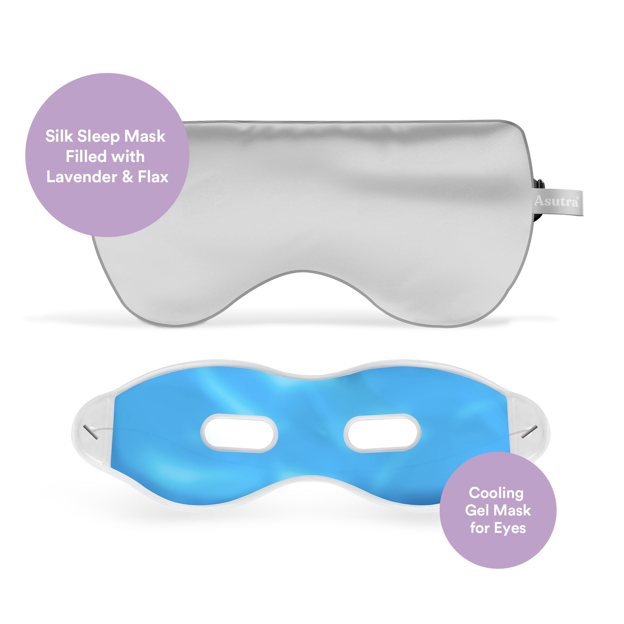 ASUTRA Silk Eye Pillow for Sleep, Silver | Filled w/Lavender & Flax Seeds | Weighted | Meditation & Light Blocking Blindfold