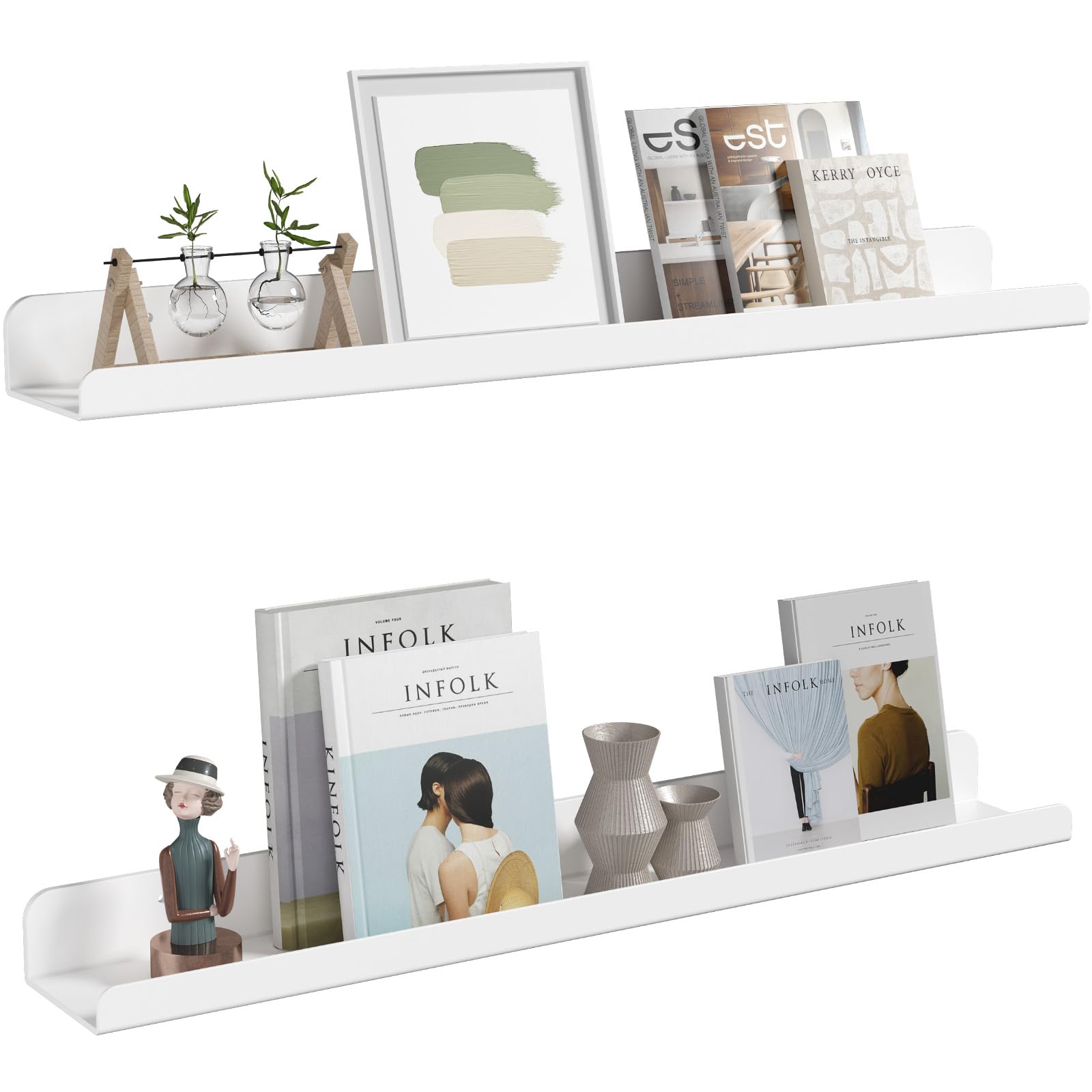 Lifewit Floating Shelves, 61cm Extended Bookshelf for Wall, Acrylic Shelves for Photo/Makeup/Figure, Bathroom, Bedroom, Kitchen, Living Room Wall Decor 2 Pack, White
