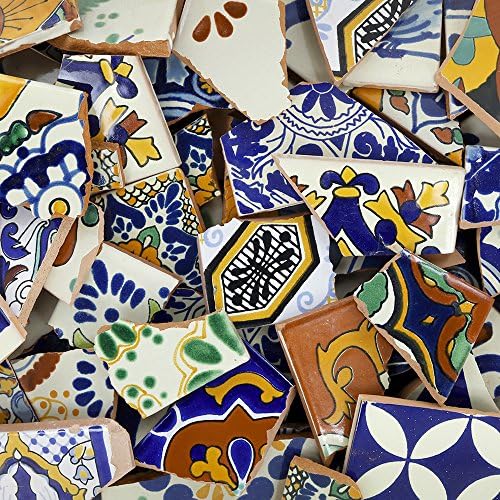 10 Pounds of Broken Talavera Mexican Ceramic Tile in Mixed Decorative Designs
